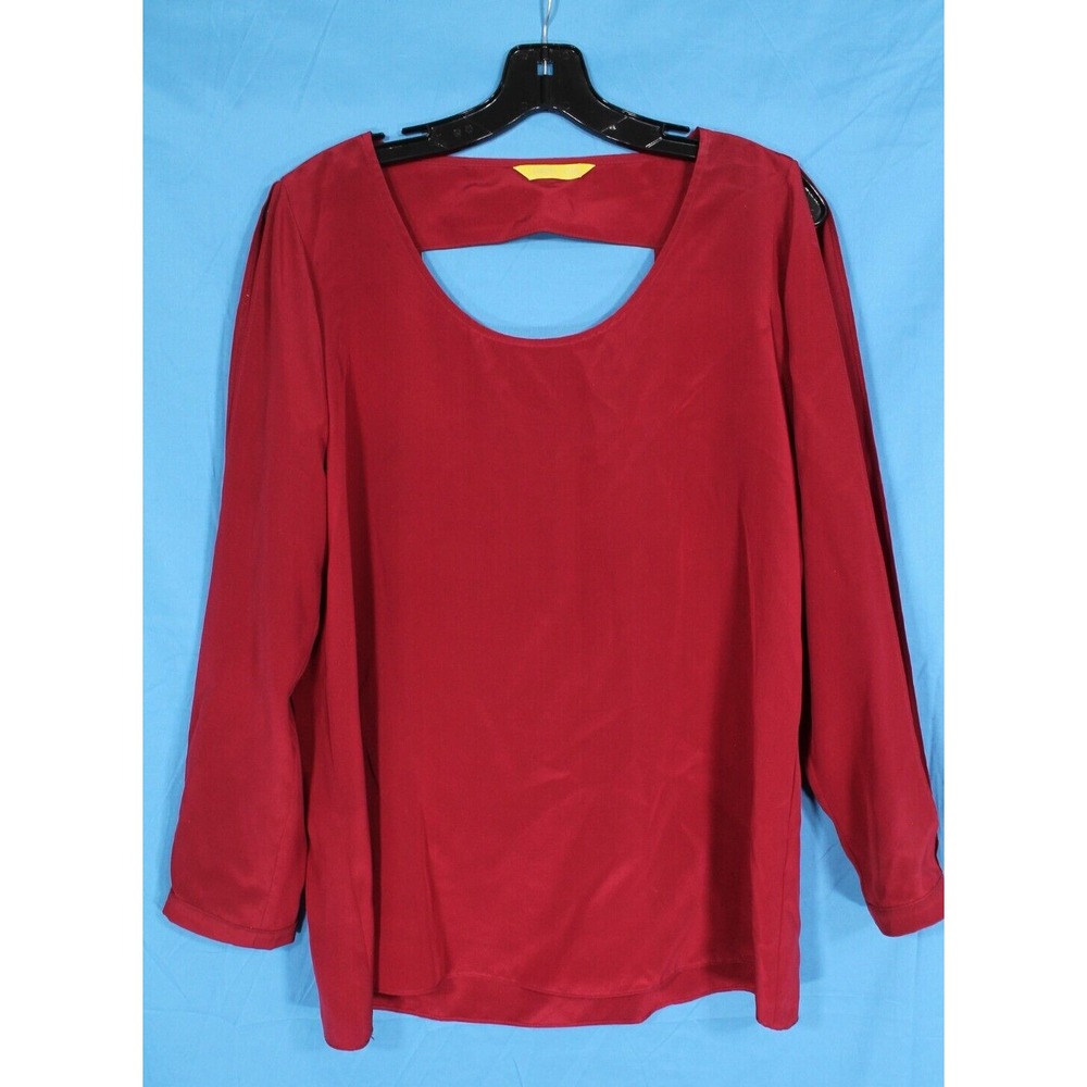 AARON ASHE Maroon 100% SILK Cut-Out Back SPLIT LONG SLEEVES Blouse/Top M